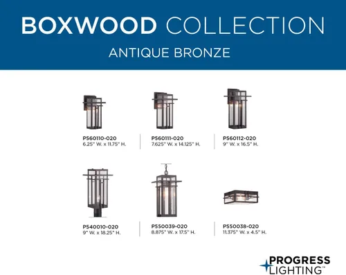 Vista 19 de Progress Lighting Boxwood Collection - Farol de pared pequeña de cristal transparente con semillas Craftsman, para exteriores, bronce antiguo, 11.75