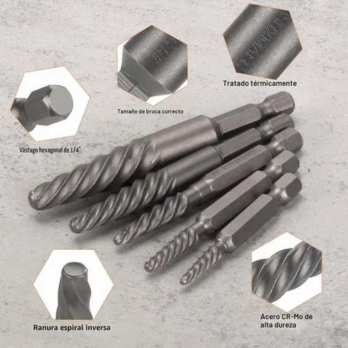 Vista 3 de Juego de extractor de tornillos dañados, extractor de pernos fácil de sacar de 6 piezas para quitar fácilmente pernos rotos, tornillos pelados