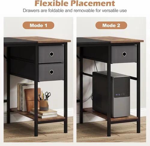 Vista 5 de Tangkula 48-Inch Computer Desk with 2 Drawers, Modern Home Office Desk with Hanging Hook & Storage Shelf, Multipurpose Writing Desk for Study Bedroom