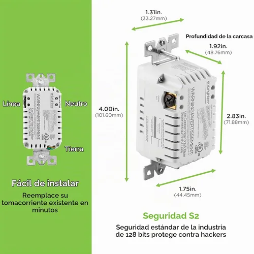 Vista 2 de Enbrighten Z-Wave Plus 14315 toma inteligente de pared resistente a manipulaciones, funciona con Alexa, Google Assistant, 1 toma Z-Wave y 1 toma