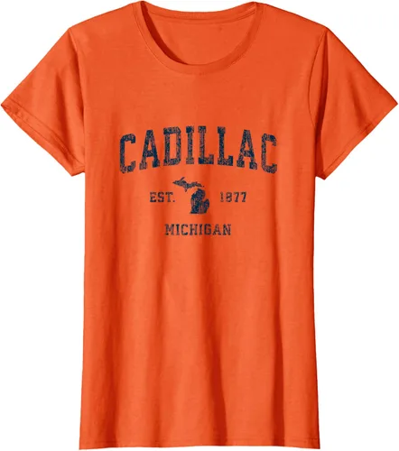 Vista 13 de Cadillac Michigan MI Vintage Sports Design Navy Print Camiseta