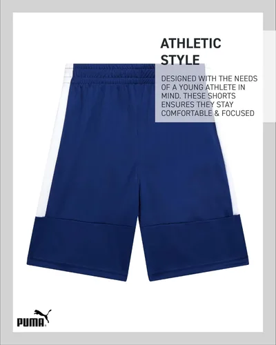 Vista 6 de PUMA Pantalones cortos deportivos para niños, de secado rápido, transpirables, entrelazados, con bolsillos (tallas 4-20)
