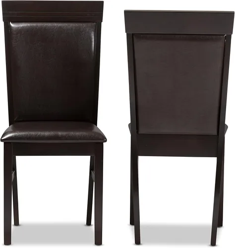 Vista 2 de Baxton Studio Thea Silla de comedor y silla de comedor tapizada de piel sintética marrón oscuro