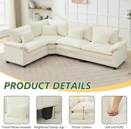 Vista 7 de Juego de sofá seccional modular de gran tamaño, sofá de nube convertible de asiento profundo, sofá esquinero grande en forma de L con cojines Beige