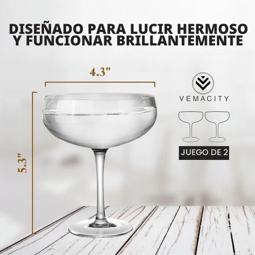 Vista 6 de VEMACITY - Juego de 2 vasos de Martini Espresso – Copas Coupé sopladas a 2 vasos de Martini Coupé