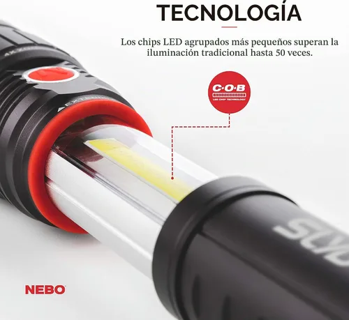 Vista 3 de Nebo Slyde+ (Plus) 6525 linterna LED 300 lúmenes, doble luz, base magnética