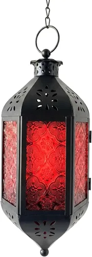 Vista 15 de Vela Lanterns Farol marroquí colgante con luces LED parpadeantes, decoración exótica decorativa de patio y porche, portavelas para interiores y Ámbar