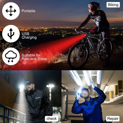 Vista 7 de 2 juegos de luces recargables para bicicleta (total de 4 luces: dos rojas y dos blancas), faros delanteros superbrillantes y luces LED traseras