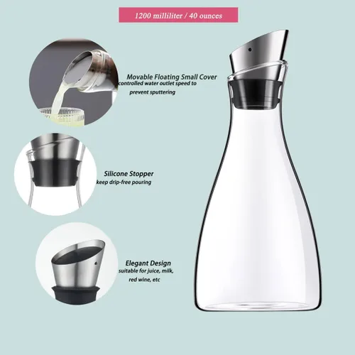 Vista 4 de Purefold - Jarra de vidrio de 44 onzas con tapa de acero inoxidable, jarra para té helado, jarra para jugo, tetera y cafetera, vajilla perfecta