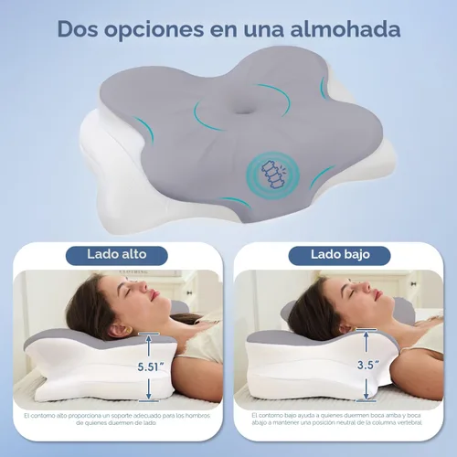 Vista 6 de Almohada cervical para el cuello, almohadas ergonómicas de espuma viscoelástica para aliviar el dolor de cuello con funda de almohada transpirable