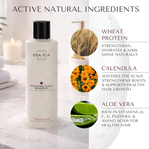 Vista 2 de Tender Silk Bouncing Curls Shampoo Fabricado y formulado en Holanda Cuidado para mejorar el cabello rizado Elegante aroma floral y afrutado