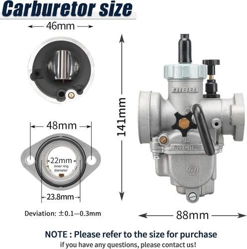 Vista 2 de NIBBI Carburador PE22mm para motor de motocicleta con brida de 110cc-130cc Carburador con jets de carburador para Dirt Bike Mini Bike Apollo TaoTao
