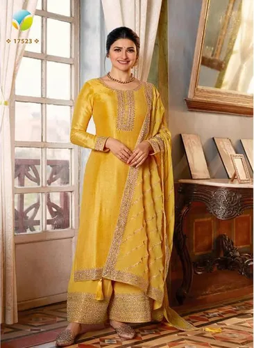 Vista 2 de stylishfashion Bordado trabajado Salwar Kameez Plazzo con vestido Dupatta listo para usar para mujer, trajes de desmalezado