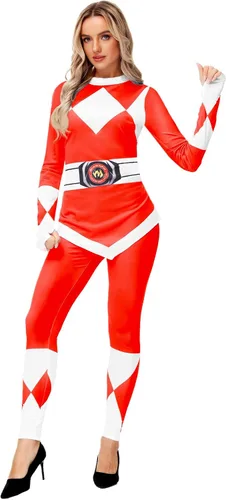 Vista 2 de AOBUTE Womens Rangers Costume 2 Piece Clothing Set Halloween Superhero Cosplay Shirt and Leggings