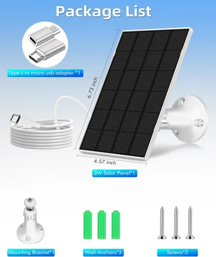 Vista 6 de KEPEAK Panel Solar para Cámara Ring al Aire Libre, Cargador Solar Pequeño de 5V con Tipo C o Micro USB, Solo para Batería de Cámara Stick Up Cam