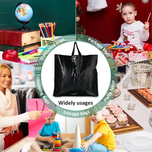 Vista 6 de Zonon 80 bolsas de compras de plástico negro de 18 x 14 pulgadas con asas, bolsas de compras de 3.3 mil de grosor para boutique, paquete resistente
