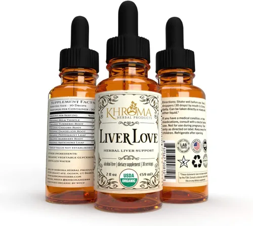 Vista 2 de Liver Love - Soporte orgánico para el hígado - Suplemento dietético líquido de 2 onzas - Sin alcohol