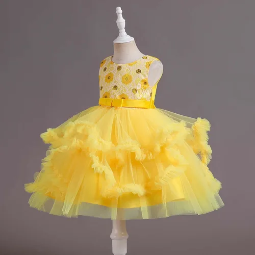 Vista 9 de Vestido de princesa para niña, vestido de tul hinchado, vestido de graduación, dama de honor, boda, fiesta de cumpleaños, vestido sin mangas