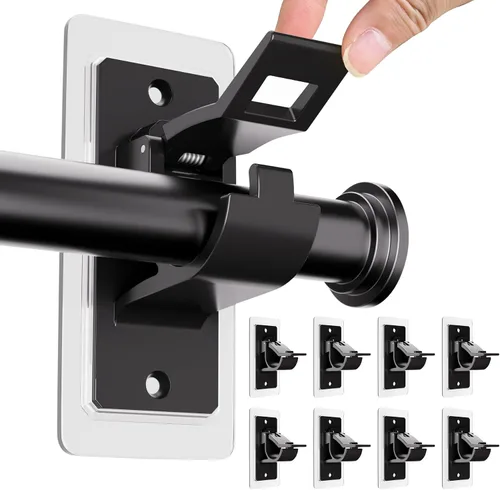Vista 13 de ANDGOO Paquete de 4 soportes adhesivos para barra de cortina sin taladrar, soportes para barra de cortina aptos para inquilinos, ganchos resistentes