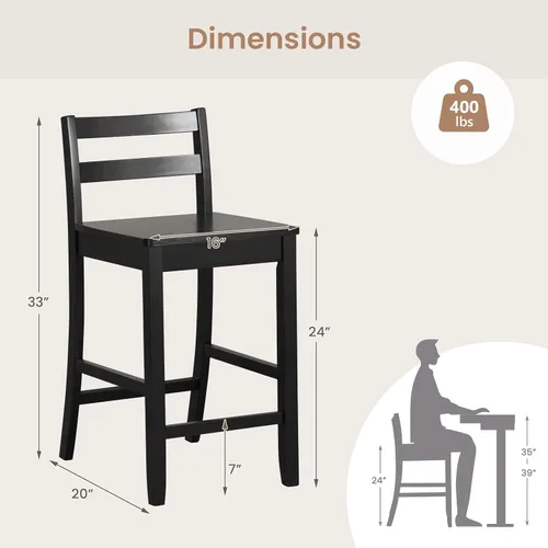 Vista 3 de ERGOMASTER Juego de 2 taburetes de bar de isla de cocina de 24 pulgadas de altura con reposapiés, taburetes de madera de goma de capacidad de 400