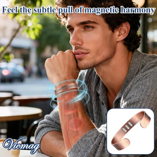Vista 6 de Vicmag Pulsera de Cobre para Hombres Pulsera Magnética de Fuerza 9X para Hombres 99% Cobre Puro con Imanes de 5000 Gauss, Caja de Presentación