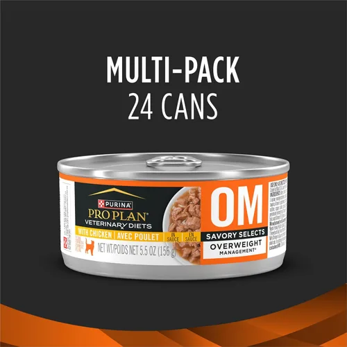 Vista 4 de Pro Plan Veterinary Diets Purina OM Overweight Management Savory Selects with Chicken Feline Formula Alimento húmedo para gatos (paquete de 24)
