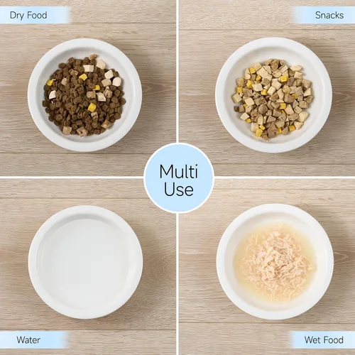 Vista 2 de CEEFU Tazones de cerámica más gruesos para comida y agua para gatos, 3 unidades, platos para gatos sin estrés, alivia la fatiga, plato de comida