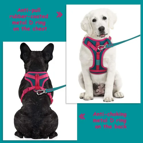 Vista 5 de Wolfone Arnés sin tirones para perro, ajustable, suave, acolchado, chaleco para mascotas, con asa de control, adorable arnés diario para perros