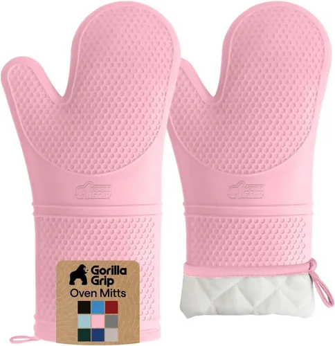 Vista 26 de GORILLA GRIP - Juego de guantes de horno de silicona suave sin BPA, guantes de cocina resistentes al calor e impermeables, forro de algodón grueso