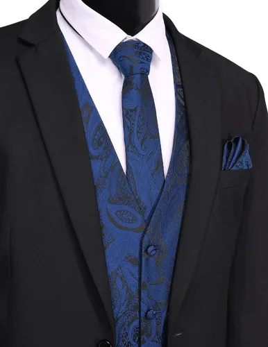 Vista 2 de COOFANDY Conjunto de chaleco de cachemira para hombre, 3 piezas, chaleco formal, chaleco de esmoquin con bolsillo cuadrado