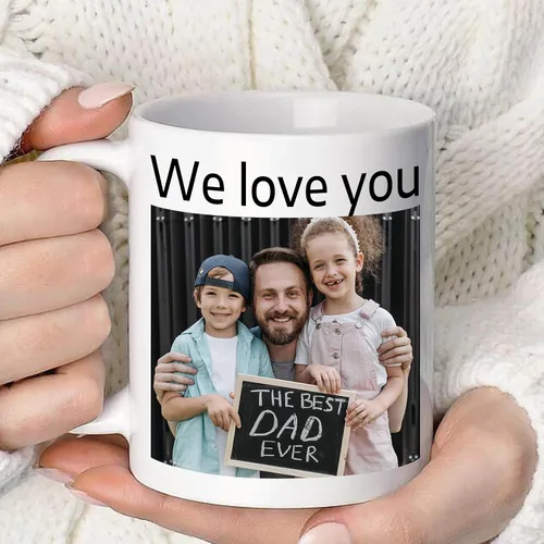 Vista 3 de Taza de café personalizada con nombre y logotipo de texto fotográfico, tazas personalizadas por ambos lados de 11 onzas, regalos personalizados