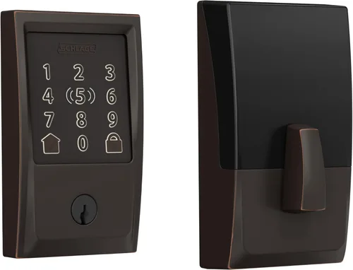 Vista 24 de Schlage Encode Smart WiFi Deadbolt Lock with Camelot Trim, Aged Bronze Bronce Envejecido