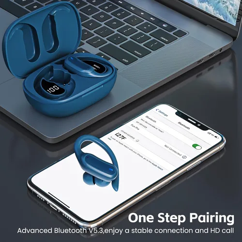 Vista 5 de TRAUSI Auriculares Bluetooth, auriculares inalámbricos con IPX7 resistente al agua, micrófono con cancelación de ruido, auriculares de carga rápida