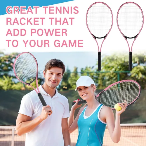 Vista 5 de 4 raquetas de tenis para adultos recreativas para 4 jugadores, raqueta de tenis ligera de 27 pulgadas con 3 pelotas de tenis para entrenar