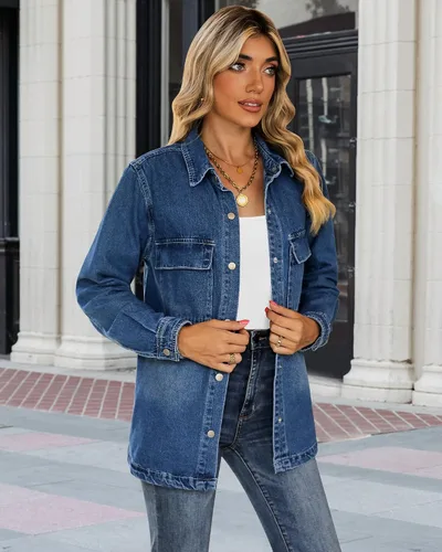 Vista 2 de luvamia Chaquetas vaqueras de primavera 2025 para mujer, chaqueta vaquera de gran tamaño con botones y bolsillos