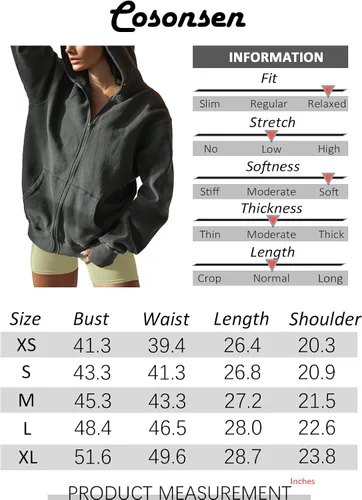 Vista 5 de Cosonsen Sudaderas con capucha y cremallera para mujer, ropa Y2K, chaquetas de forro polar con bolsillos