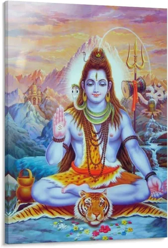 Vista 15 de Póster artístico con texto en inglés «Lord Shiva And His Family» («Lord Shiva And His Family») - Póster decorativo moderno para decorar la pared