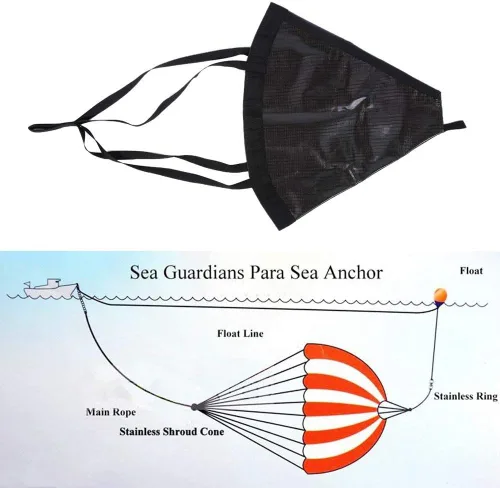 Vista 5 de Calcetín de deriva para barco de pesca,Ancla de mar para barcos,Calcetín de arrastre para barco/kayak/pontón 24”/32”/42”/53″ Parachute Fishing