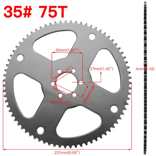Vista 3 de YOXUFA Piñón de 75 dientes con 35 cadenas de transmisión 140 eslabones de repuesto para mini bicicleta Coleman CT100U CC100X Baja Doodle Bug DB30