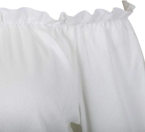 Vista 3 de Blusa de manga larga para mujer, con hombros descubiertos, estilo renacentista, pirata, gótica, campesina, blusa bohemia fruncida de verano