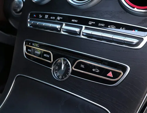 Vista 4 de YIWANG Aluminum Alloy Central Control Features Decorative Frame Button Trim 2pcs for Mercedes Benz W205 C-Class 2015 2016 E Class W213 E200l Gold