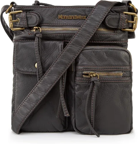 Vista 11 de Montana West Crossbody Bag for Women Soft Washed Leather Multi Pocket Negro