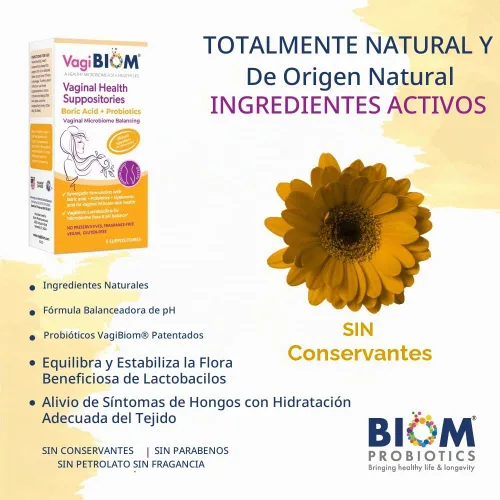 Vista 3 de VagiBiom Supositorios de Ácido Bórico con Lactobacillus: Equilibrio de la Flora del Microbioma; Equilibra y Nutre la Flora Saludable; Sin Parabenos