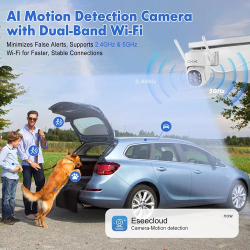 Vista 6 de CKK Cámara de doble lente de 2 MP, WiFi inalámbrica de 2.4/5 GHz, cámaras de seguridad para exteriores Plug & Play para zoom de 10X Pane Tilt 360°