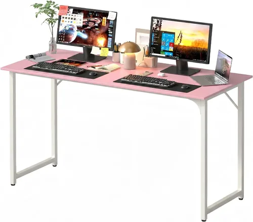 Vista 82 de PayLessHere Escritorio para computadora de 32 pulgadas Negro Escritorio de oficina con marco de metal, pies ajustables Superficie resistente