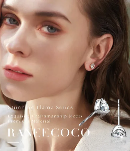 Vista 2 de Aretes tipo dormilona Stunning Flame de plata chapada en oro de 18 quilates y con diamantes de imitación de circonia cúbica
