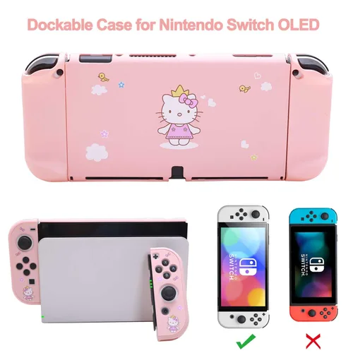 Vista 5 de Accessories Bundle for Nintendo Switch OLED - Cute Kawaii NS OLED Accessories kit for Grils Boys Kids with Carrying Case, Cartoon Dockable Cover