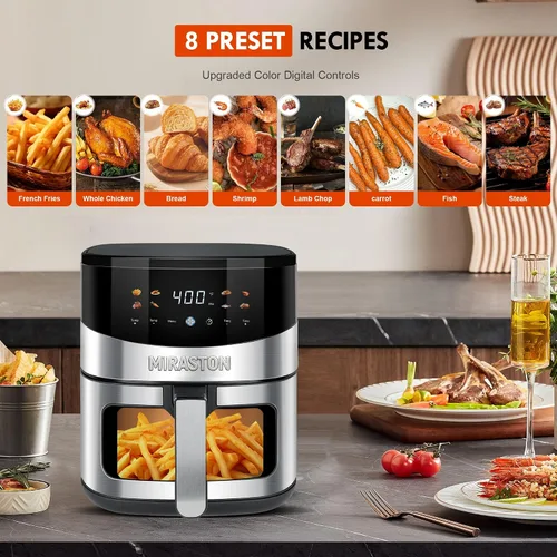 Vista 3 de Freidora de aire digital inteligente de 6.5QT, ventana visual, 8 recetas preestablecidas para comida rápida y fácil, aperitivos, postres, plato