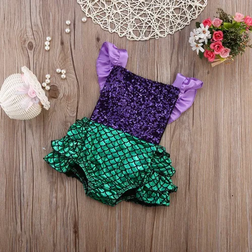 Vista 6 de Enterizo de sirena con lentejuelas para bebé niña, Morado