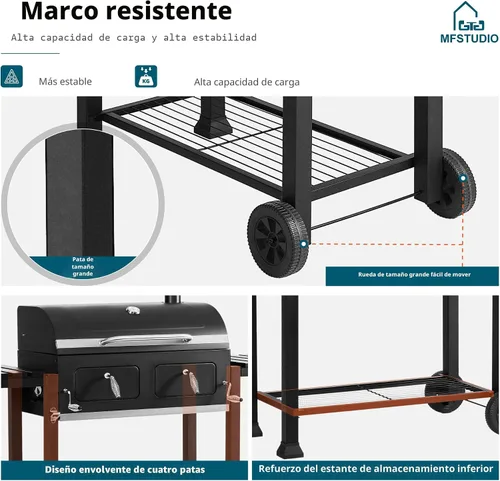 Vista 6 de MFSTUDIO Parrilla de carbón para barbacoa multifuncional extra grande de 49 pulgadas con control de temperatura, mesa auxiliar y bandeja de cenizas